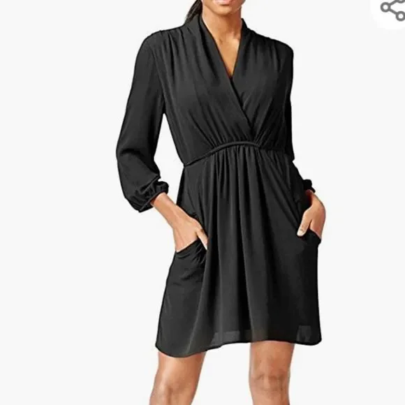 NWT Bar III Women's Black 3/4 Sleeve Shirt Dress - Size XS - Picture 1 of 6